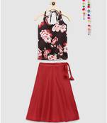 black floral print holter choli with lehnga