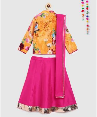yellow velvet printed choli with contrast lehnga 2