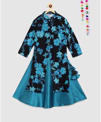 black velvet long kurti with contrast lehnga 1