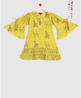 green girls indo western full sleeves long dress in block prints 1