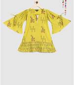 green girls indo western full sleeves long dress in block prints