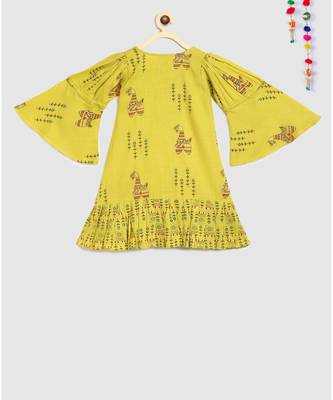 green girls indo western full sleeves long dress in block prints 2