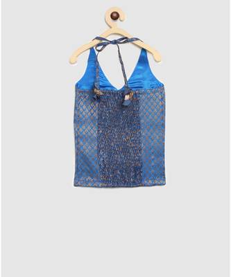 blue plain chanderi lehnga with brocade halter neck choli 4