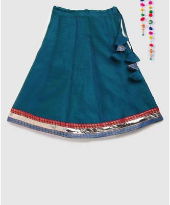 blue plain chanderi lehnga with brocade halter neck choli 5