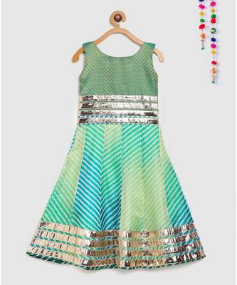 green girls long dress in brocade and kota doria 2