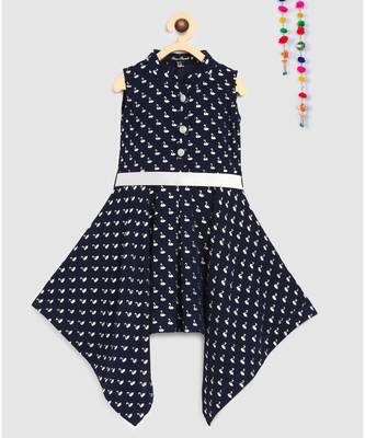 blue swan printed high low dress 1