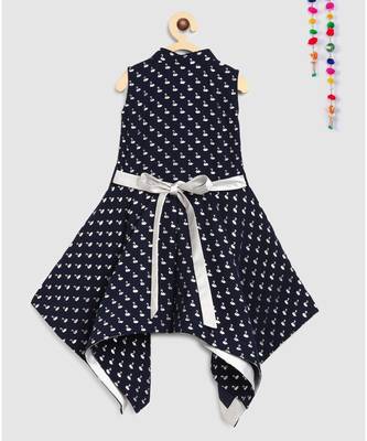 blue swan printed high low dress 2