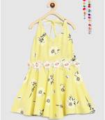 yellow rayon printed knee length dress
