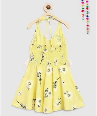 yellow rayon printed knee length dress 2