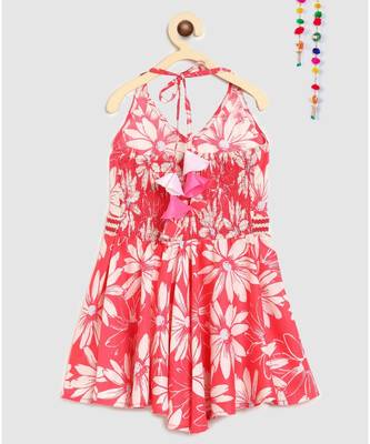 pink rayon printed knee length dress 2