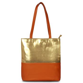 Vegan Leather Gold tan Tote Bag 1