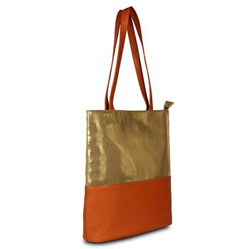 Vegan Leather Gold tan Tote Bag 2