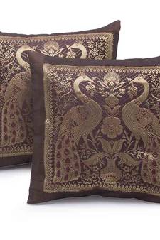 Peacock Design Brocade 2 Pc. Cushion Covers Set