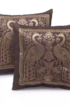 Peacock Design Brocade 2 Pc. Cushion Covers Set