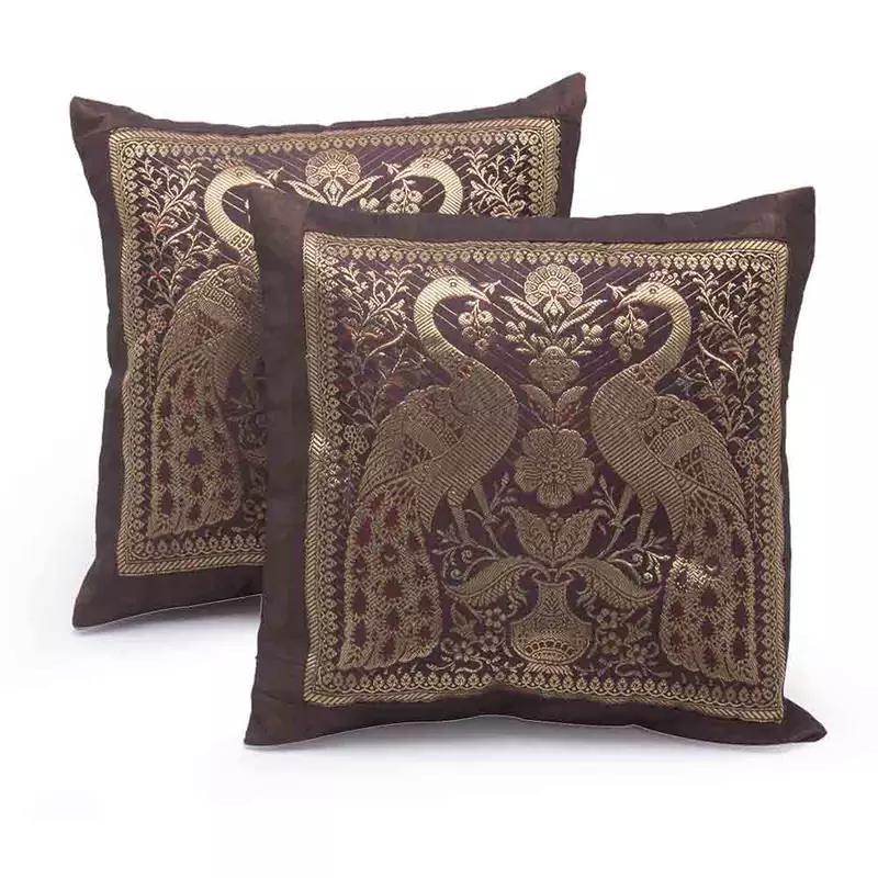 Peacock Design Brocade 2 Pc. Cushion Covers Set