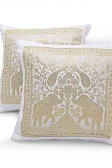 Dual Peacocks N Elephants 2 Pc. Cushion Covers Set