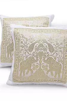 Dual Peacocks N Elephants 2 Pc. Cushion Covers Set