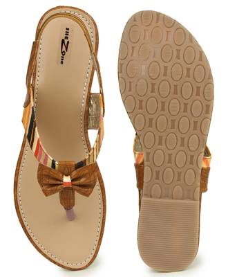 Beautiful Tan color synthetic material flats for womens 6