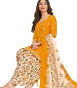Yellow Printed Crepe Salwar Unstitched