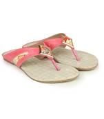 Beautiful Peach color synthetic material flats for womens