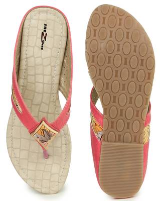 Beautiful Peach color synthetic material flats for womens 5