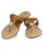 Beautiful Tan color synthetic material flats for womens