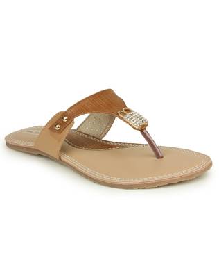 Beautiful Tan color synthetic material flats for womens 2