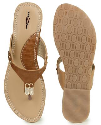 Beautiful Tan color synthetic material flats for womens 5