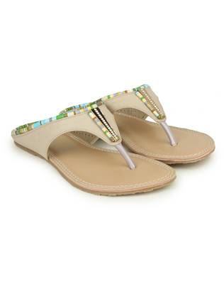 Beautiful Cream color synthetic material flats for womens 1