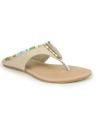 Beautiful Cream color synthetic material flats for womens 2