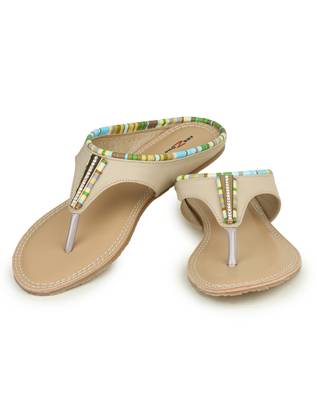 Beautiful Cream color synthetic material flats for womens 3