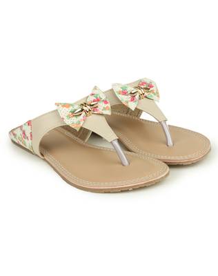 Beautiful Cream color synthetic material flats for womens 1