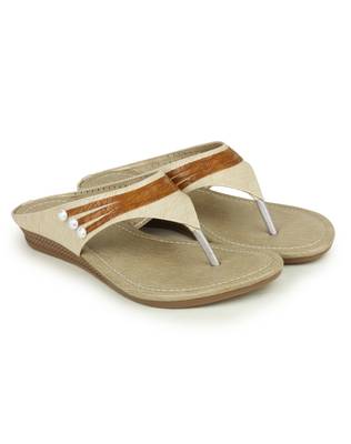 Beautiful Cream color synthetic material flats for womens 1