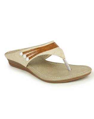 Beautiful Cream color synthetic material flats for womens 2