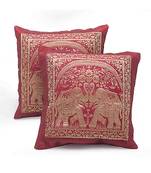 Dual Elephant Design 2 Pc Maroon Cushion Cover Set