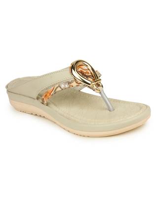 Beautiful Cream color synthetic material flats for womens 2