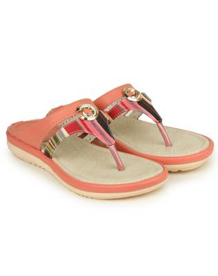 Beautiful Peach color synthetic material flats for womens 1