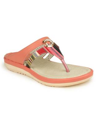 Beautiful Peach color synthetic material flats for womens 2