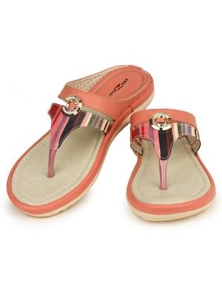 Beautiful Peach color synthetic material flats for womens 3