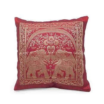 Dual Elephant Design 2 Pc Maroon Cushion Cover Set 2