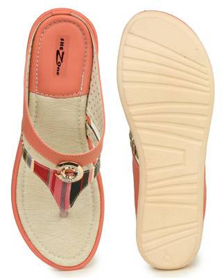 Beautiful Peach color synthetic material flats for womens 5