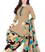 Brown Printed Crepe Salwar Unstitched