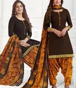 Brown Printed Crepe Salwar Unstitched