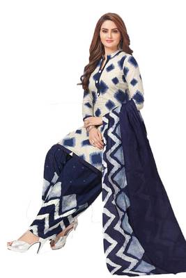 White Printed Crepe Salwar With Dupatta Unstitched 1