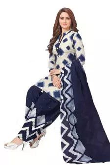 White Printed Crepe Salwar With Dupatta Unstitched