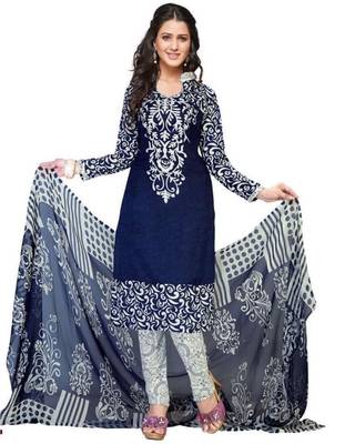 Blue Printed Crepe Salwar Unstitched 1