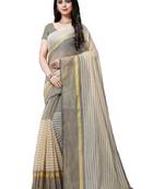 grey striped print cotton saree with blouse