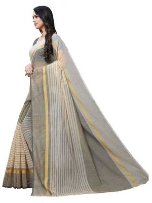 grey striped print cotton saree with blouse 4