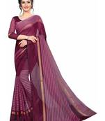 Maroon striped print cotton saree with blouse