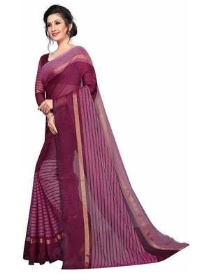 Maroon striped print cotton saree with blouse 3